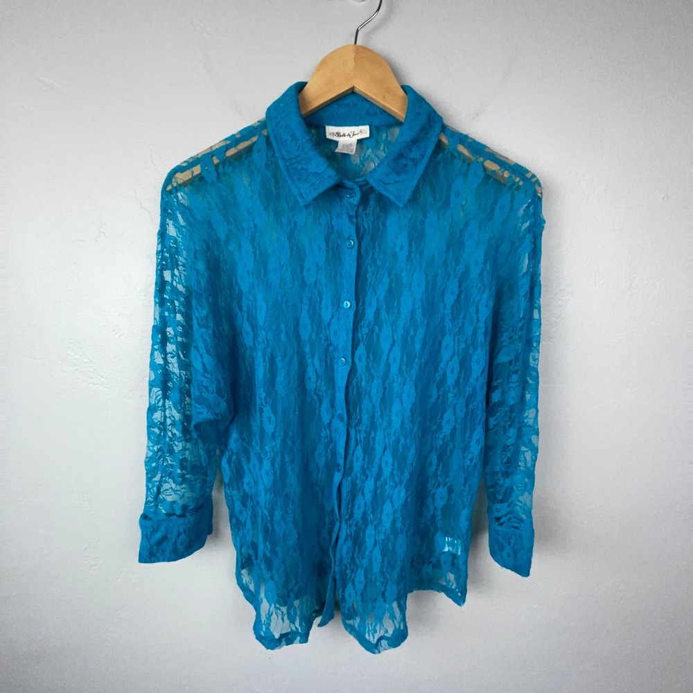 Belle du Jour Top Medium Blue Lace Sheer Layering Coquette Whimsigoth Fairy
